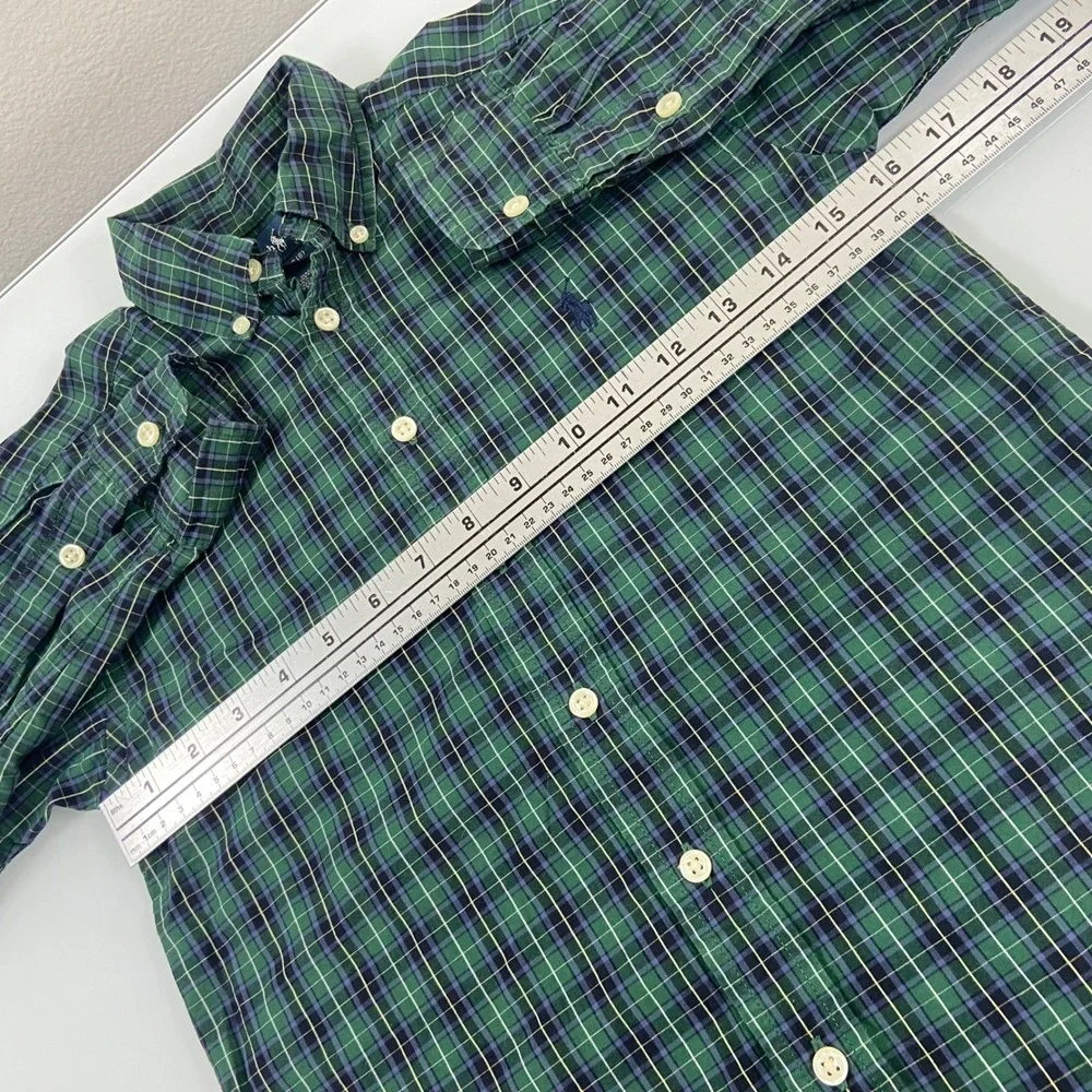 Ralph Lauren Boys S 8 Green Plaid Button Down Shirt Long Sleeve Pony Preppy